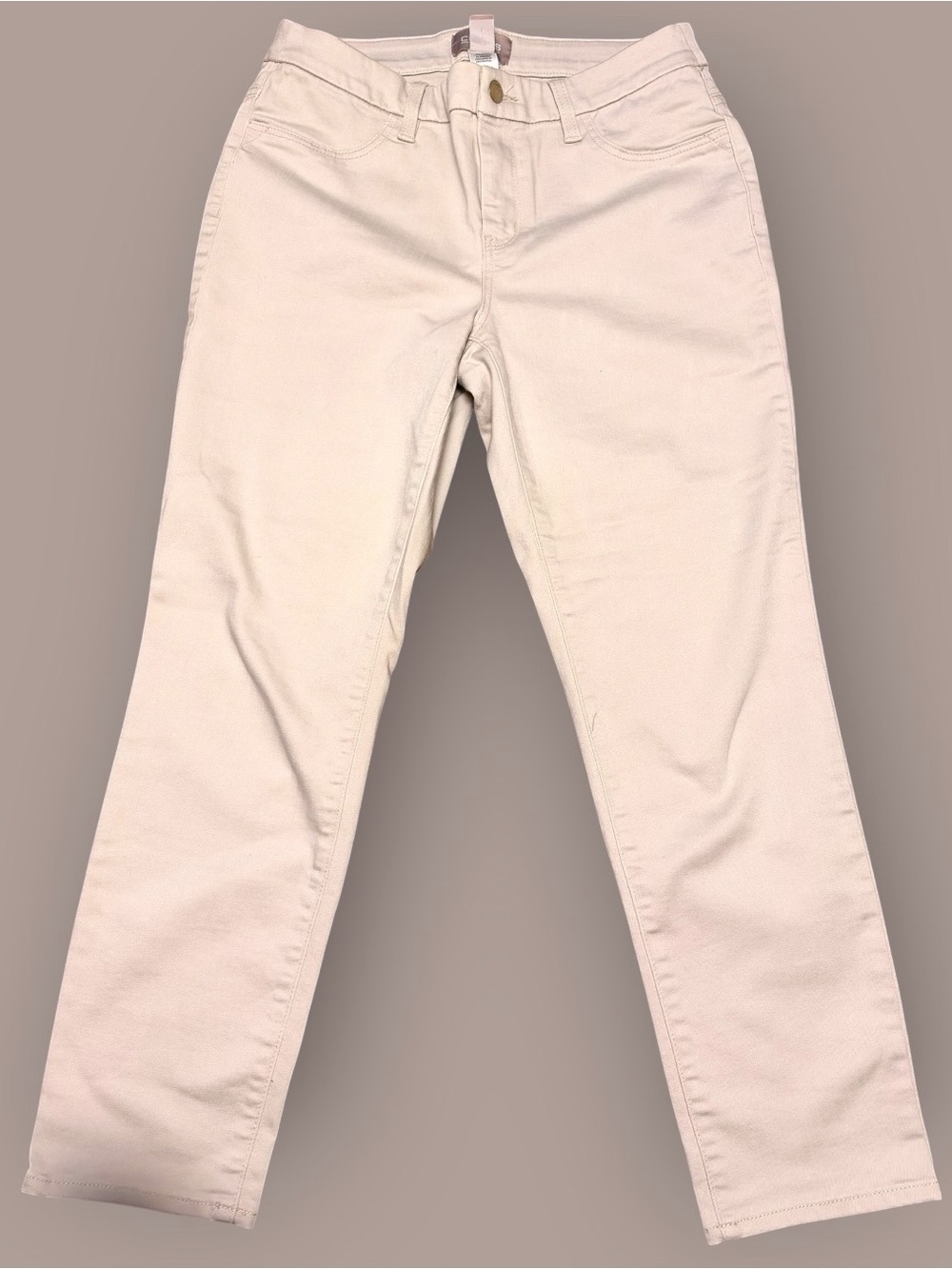 Chico’s Platinum Beige Slim Straight Leg Stretch Jeans Size 0